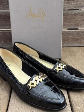Amalfi black oste crocodile pattern leather loafers